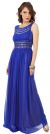 Round Neck Empire Cut Sequined Floor Length Prom Dress in Royal Blue/Gold